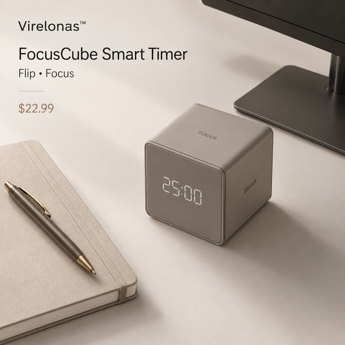 Virelonas™ FocusCube Smart Productivity Timer