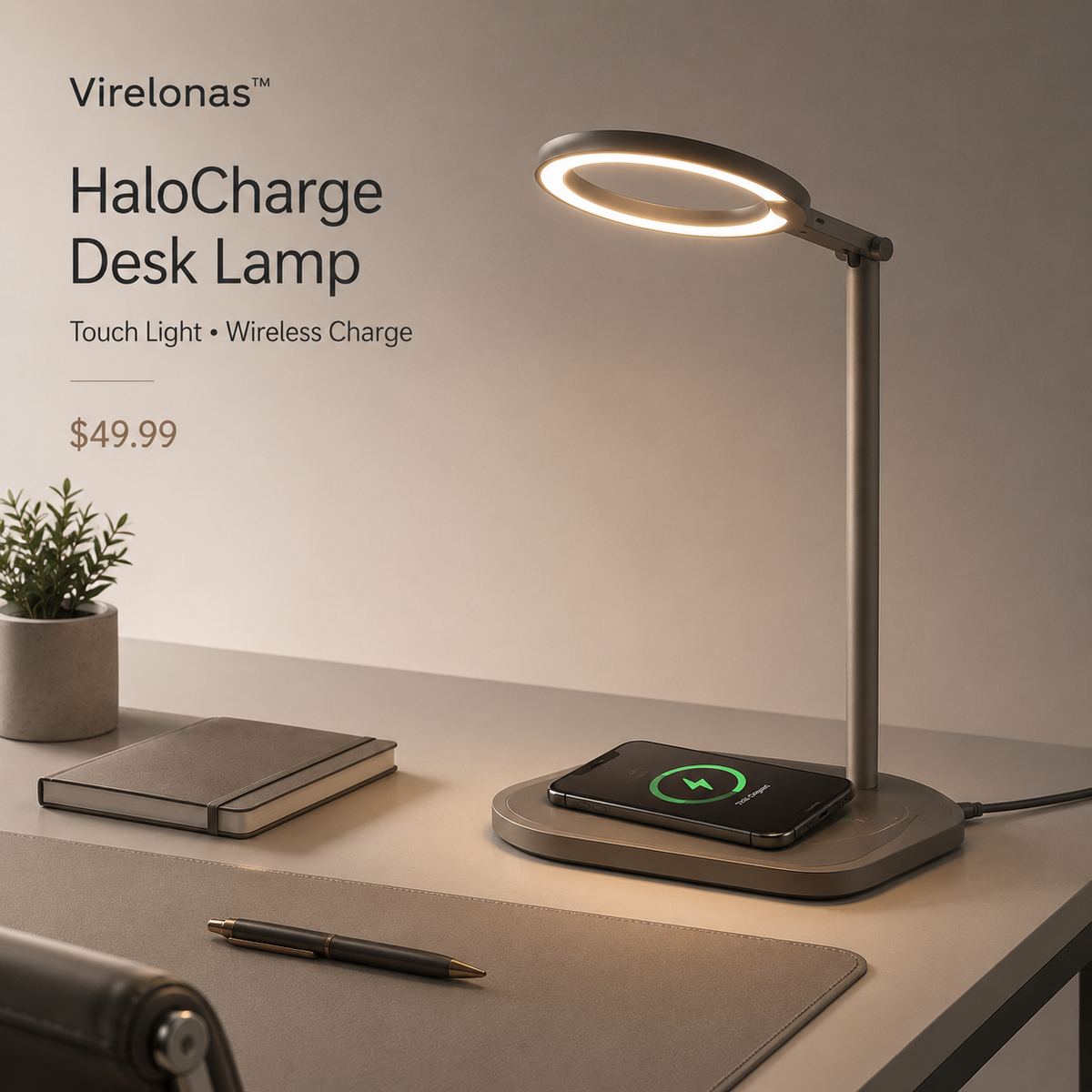 Virelonas™ HaloCharge Wireless Charging Desk Lamp