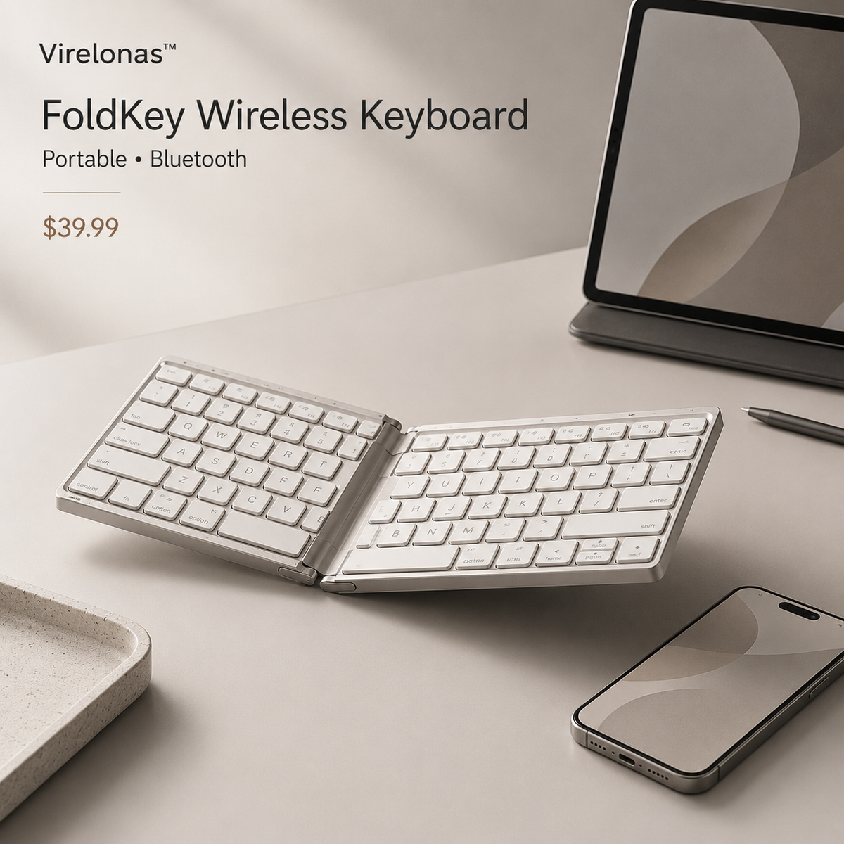 Virelonas™ FoldKey Portable Wireless Keyboard