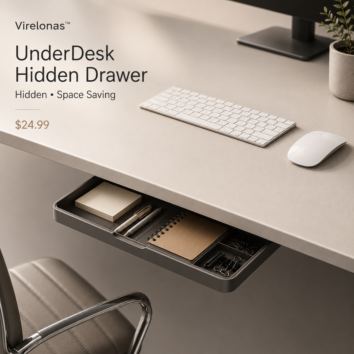 Virelonas™ UnderDesk Hidden Storage Drawer